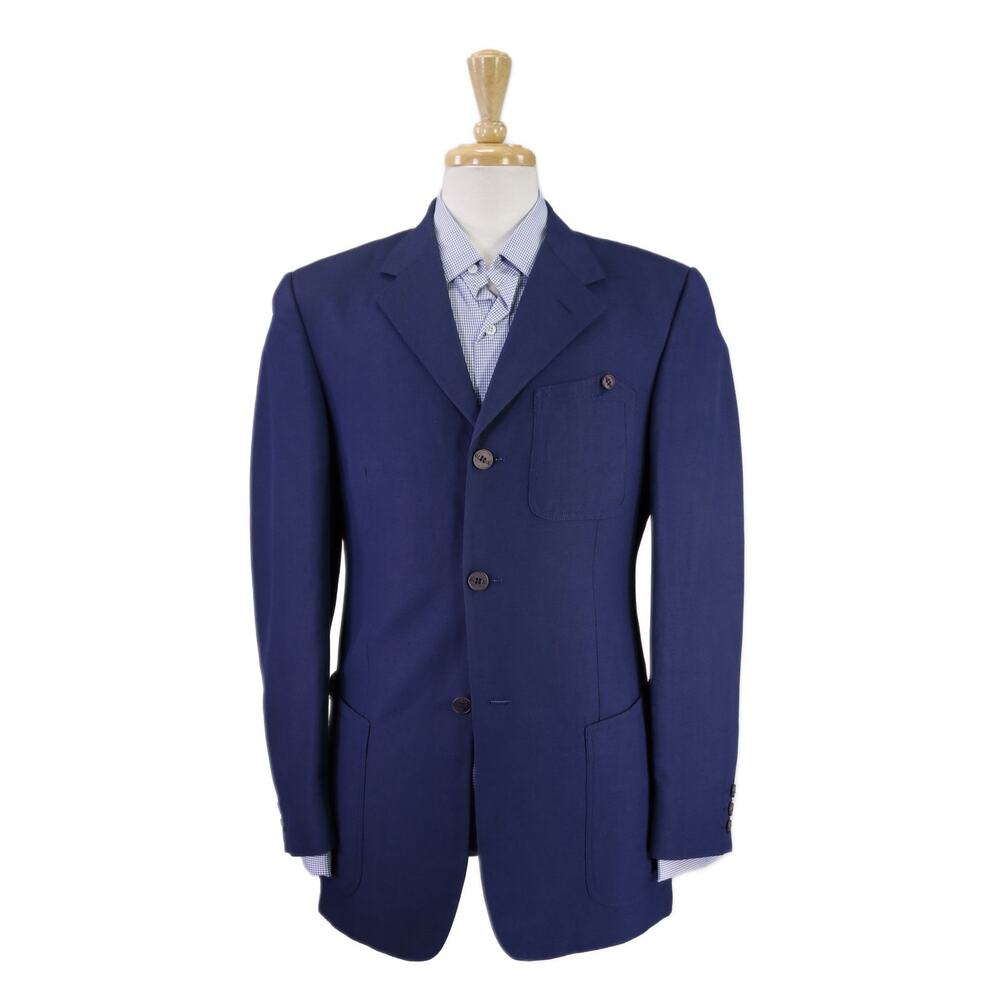 Versus by Gianni Versace Vintage Royal Blue Linen Patch Pocket Blazer Jacket 38R